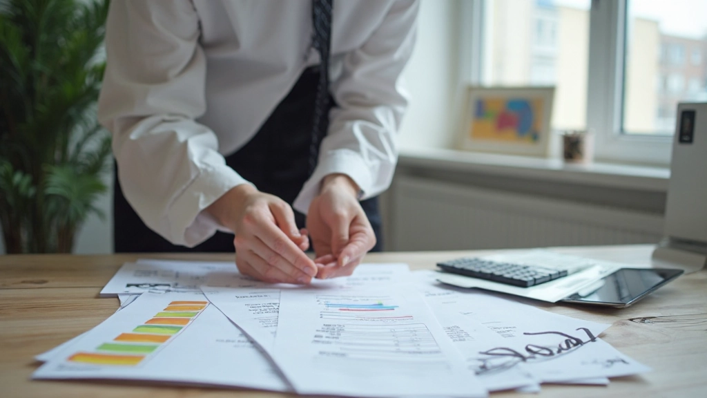 Крупный план финансовых документов с записанными категориями расходов и цветными маркерами для выделения