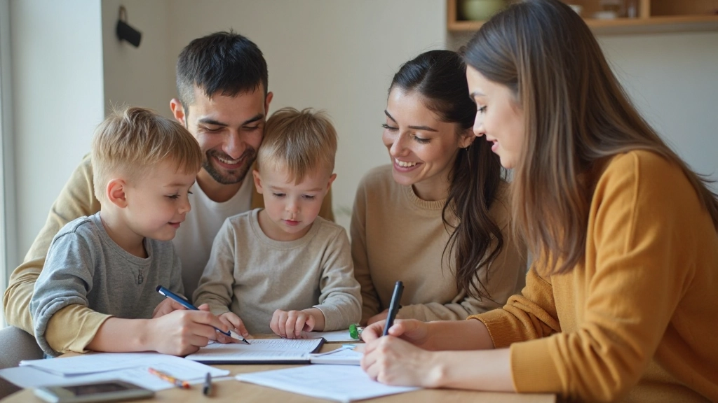 Семейная встреча за столом для обсуждения финансовых планов и целей