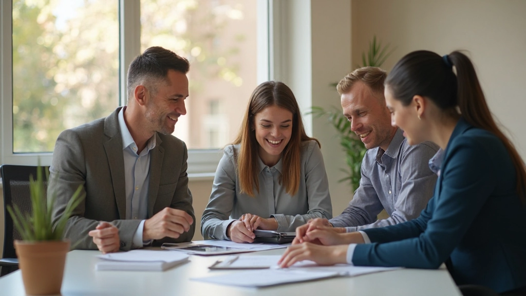 Семья на финансовой консультации обсуждает бюджет с финансовым консультантом